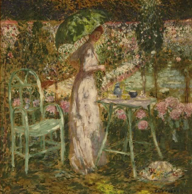 Frederick Carl Frieseke, The Green Parasol, 1915, Oil on Canvas, 31 3/4 x 32 in. The Jack Warner Collection.